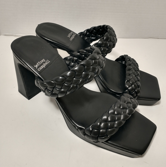 LIKE NEW Jeffrey Campbell Delicacy Platform Black Braided Block Heel, Size 9 - Picture 2 of 11